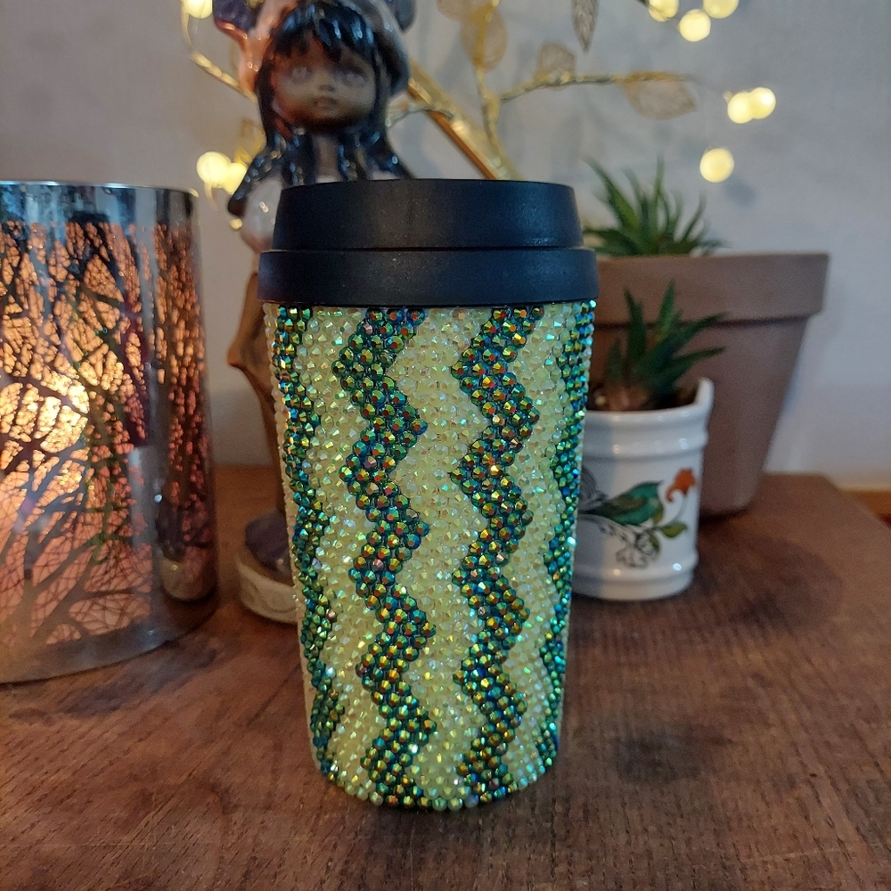 Rhinestone travel cup Yellow and Black/Green 16 oz